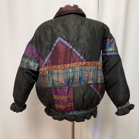 Vintage 80s Retro ELCO Down Filled Iridescent Floral Patchwork Puffer Jacket Lg - Picture 8 of 14